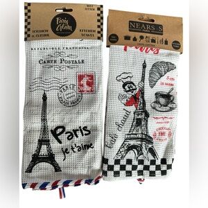 Paris Souvenir Honeycomb 100% Cotton Tea Kitchen Towels Set of 2- NEW